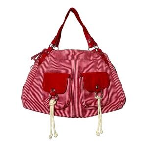 Y2K Style Red and White Striped Shoulder Bag